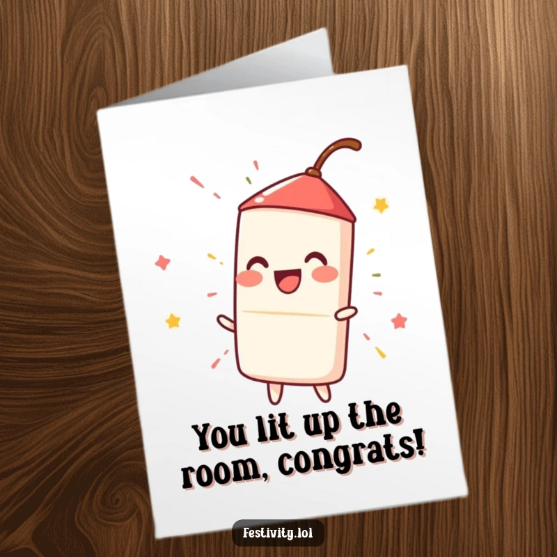 Funny Free Printable Congratulations Card: A firecracker happily ignites, creating a fun spark. A dynamic, humorous DIY gift.