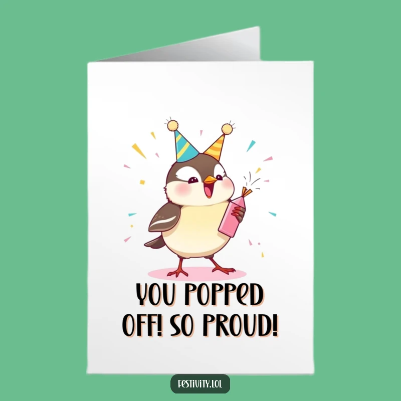 Free Printable Congratulations Card: Chickadee Party Popper Surprise for Big Wins!