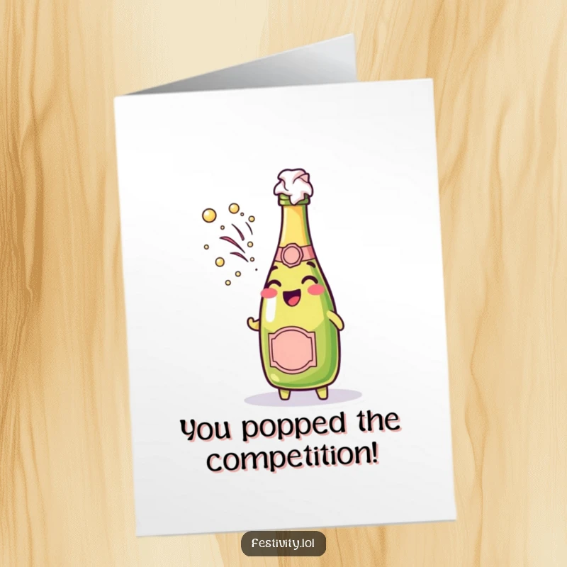 Funny Free Printable Congrats Card: A champagne bottle gleefully spraying foam, perfectly capturing a joyous celebration.