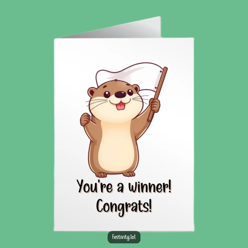 Free Printable Otter Congrats Card: Flag of Success, Celebrate Achievement!