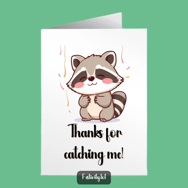 Free Printable Blushing Raccoon Thank You Card: Streamer Fun Downloadable Gift!