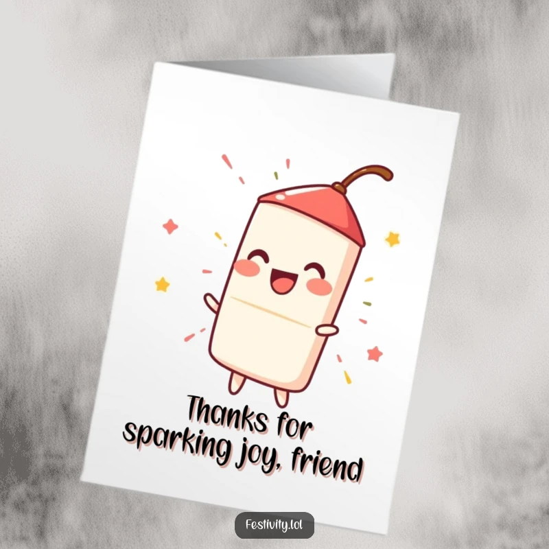 Funny Free Printable Thank You Card: A happy firecracker bursts with a fun spark, expressing thanks. A bold, humorous DIY card.