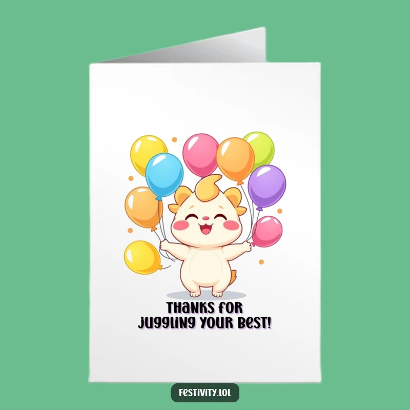 Free Printable Juggling Balloons Thank You Card: Downloadable & Funny Gift