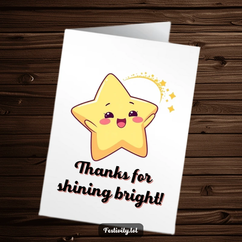 Funny Free Printable Thank You Card: A delighted star character leaves a trail of sparkling glitter in a dynamic arc.
