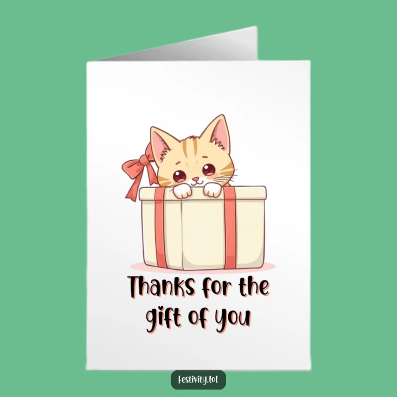 Free Printable Thank You Card: Cat & Gift Box - Funny Downloadable