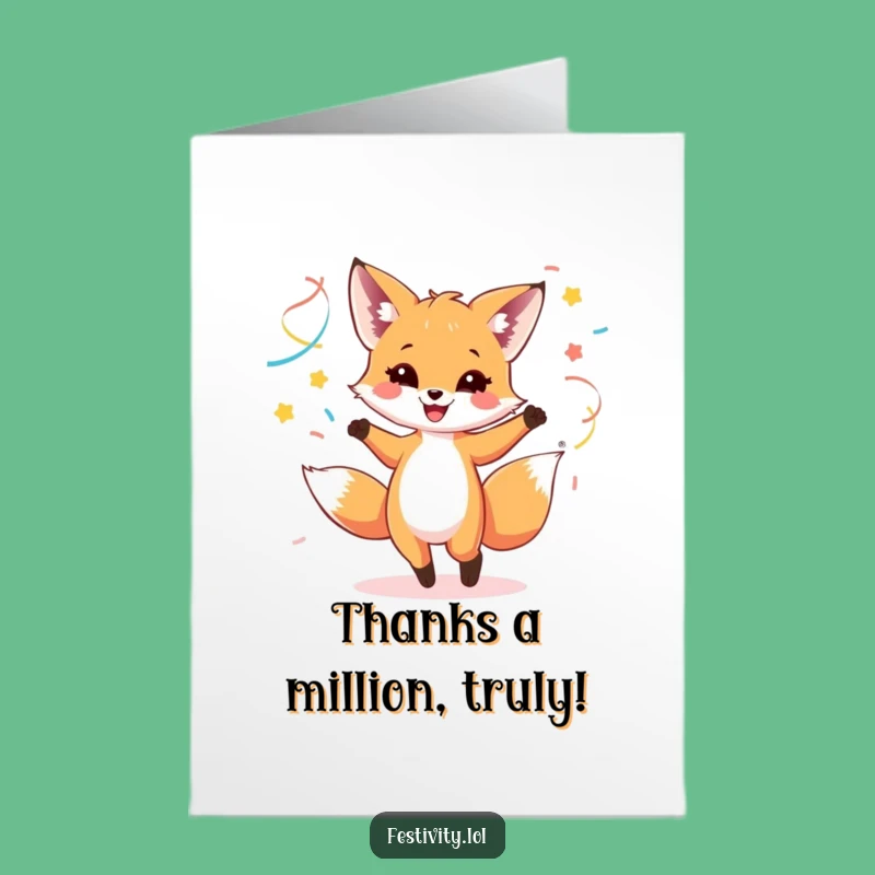 Free Printable Thank You Card: Dancing Fox Cub Streamers - Express Gratitude