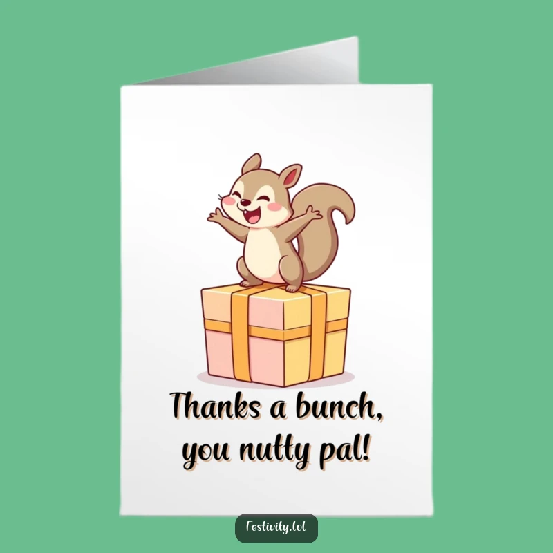 Free Printable Thank You Card: Glee Squirrel on Present, Funny Downloadable Appreciation