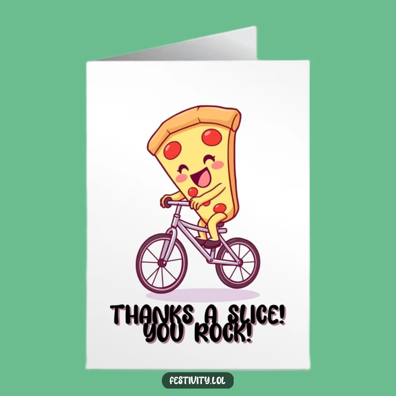 Free Printable Giggling Pizza Unicycle Thank You Card - Humorous Downloadable Gratitude Gift