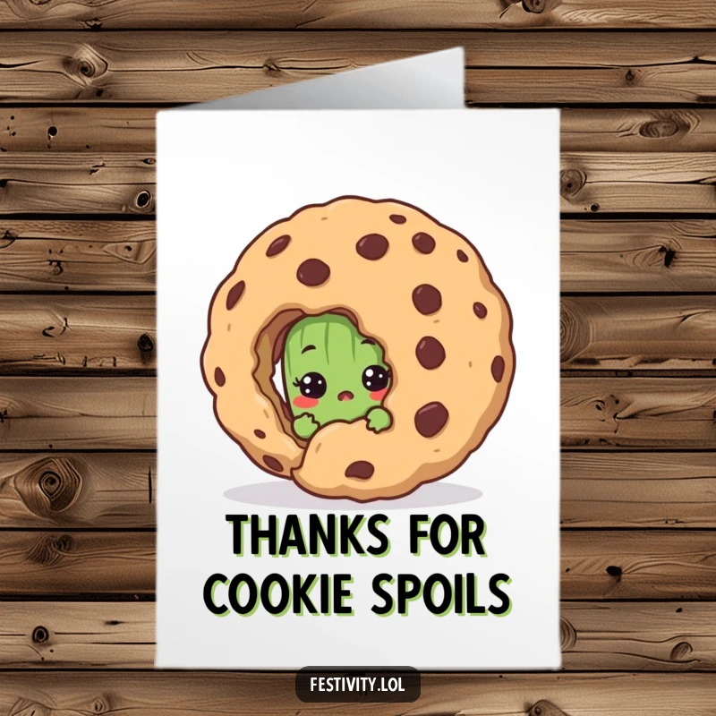 Funny Free Printable Thank You Card: Shy pickle peeking, conveying thanks with a comical surprised expression.