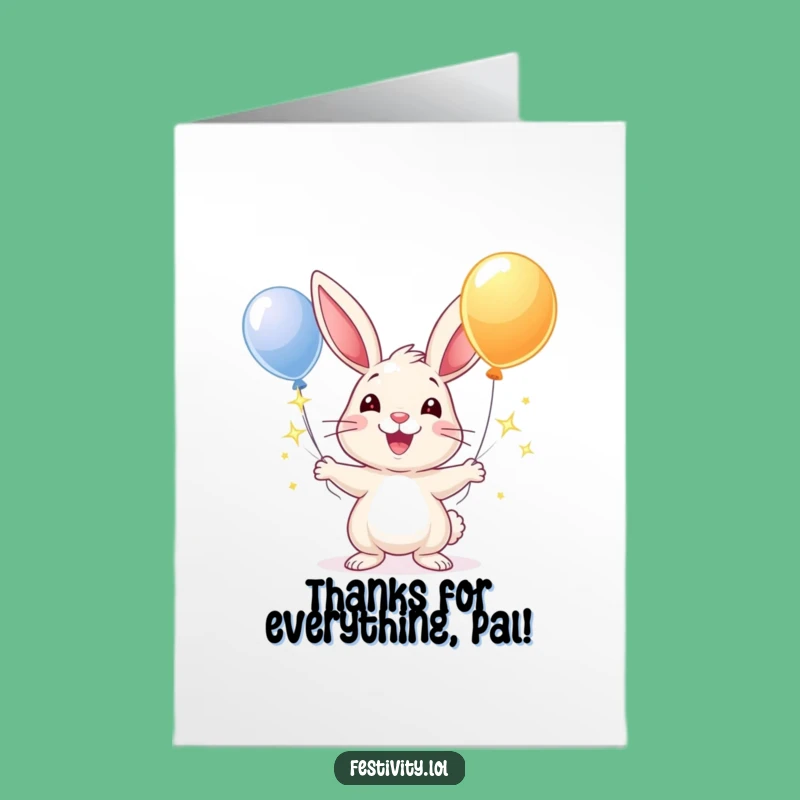 Free Printable Thank You Card: Rabbit's Balloon Thanks - Humorous Downloadable Gratitude