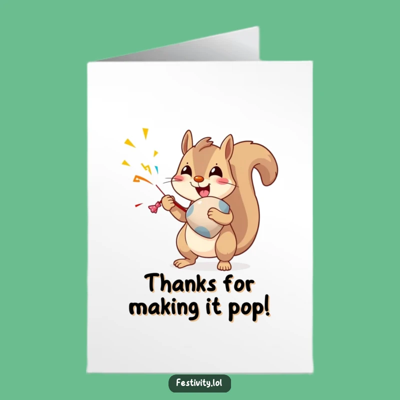 Free Printable Thank You Card: Squirrel Party Popper - Humorous Downloadable Gift of Gratitude