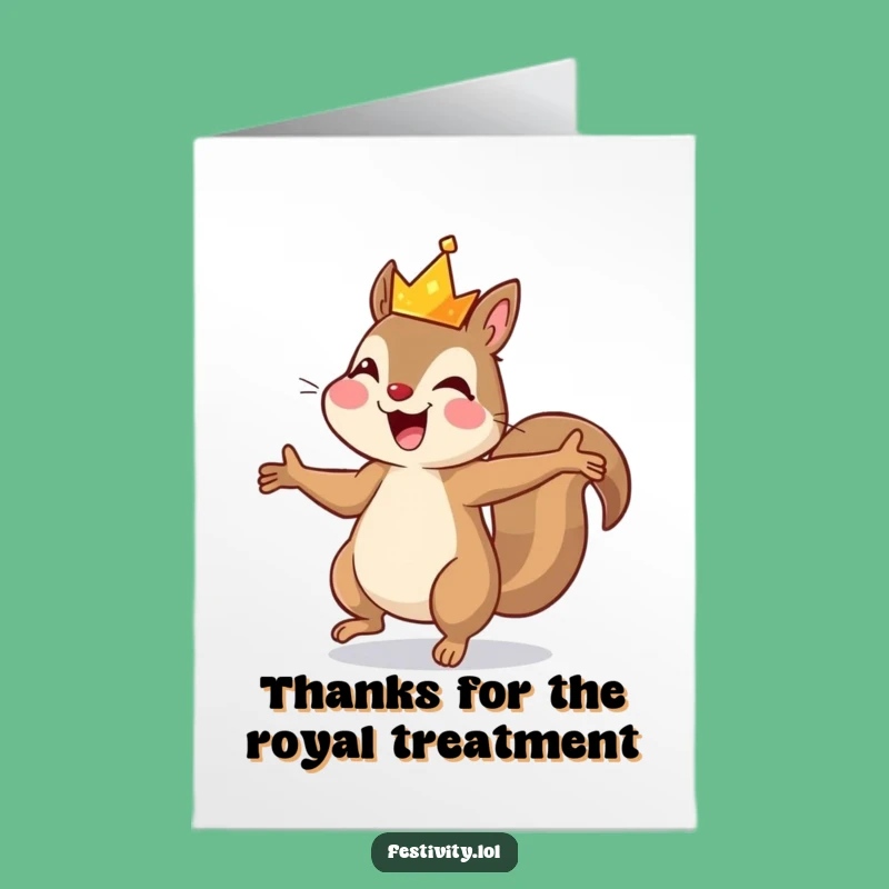Free Printable Thank You Card: Dancing Squirrel Crown Gratitude Downloadable Gift