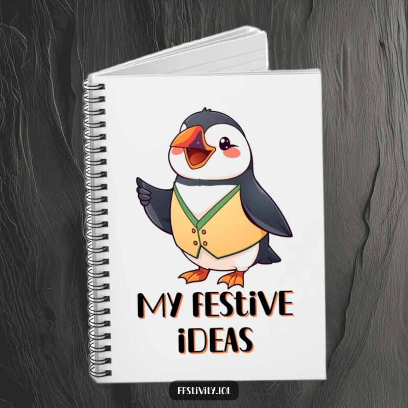 Funny Puffin Notebook: A grinning puffin waves a tiny flag, bringing humorous inspiration to your notes.