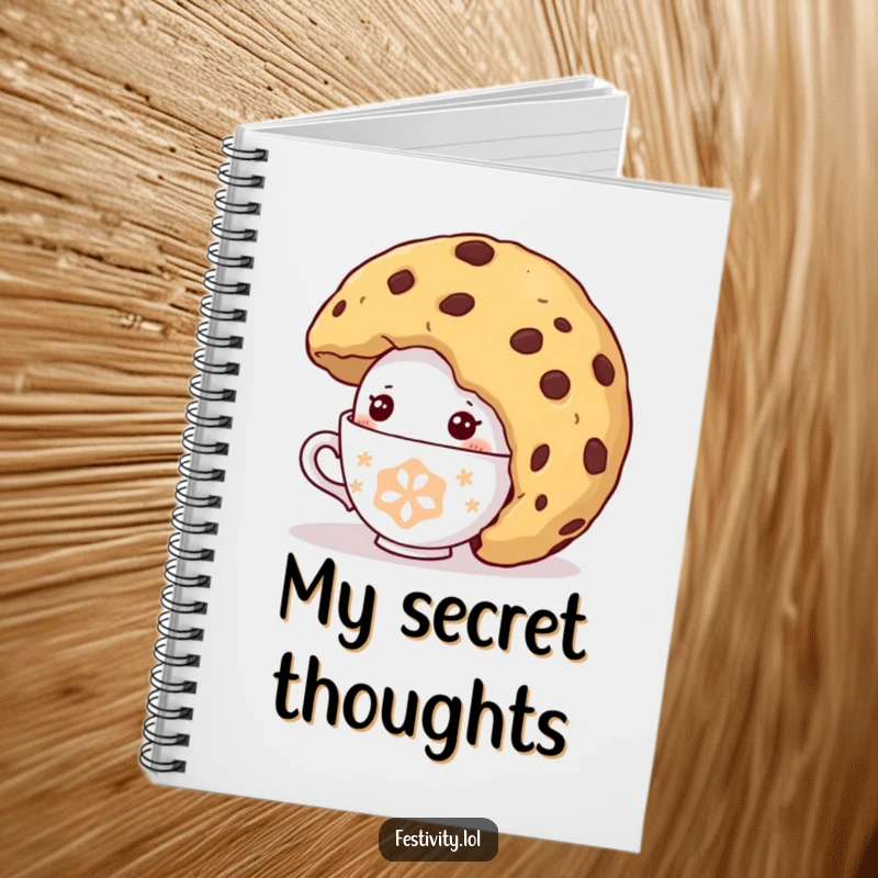 Funny Shy Teacup Notebook: A notebook featuring a shy teacup character comically peeking from under a giant cookie, inspiring funny notes.