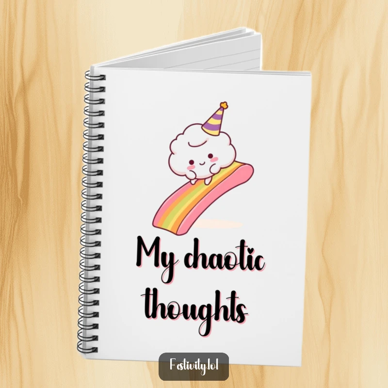 Funny Cloud Party Notebook: A notebook featuring a fluffy cloud comically tripping over a rainbow slide, inspiring funny thoughts.