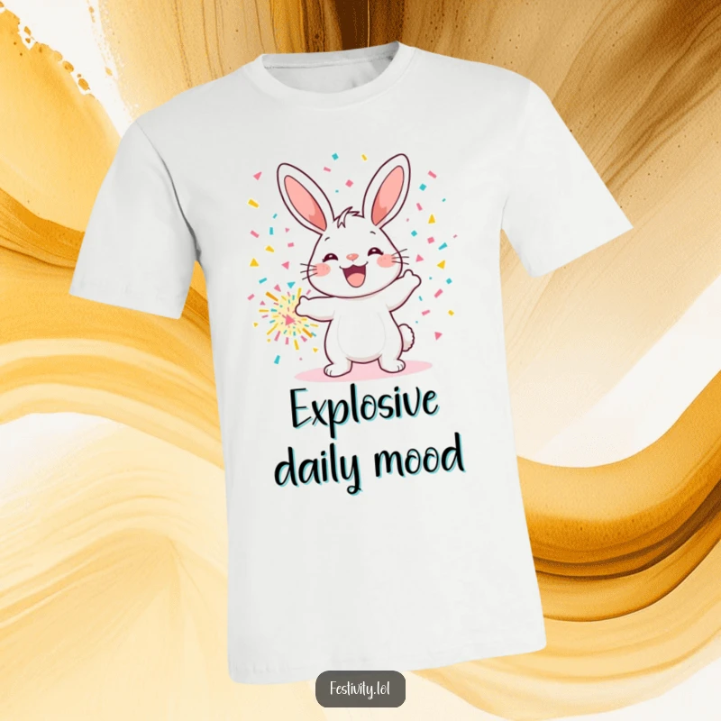 Funny t-shirt showcasing a happy bunny joyfully throwing a massive confetti bomb, capturing a moment of pure, unadulterated fun.