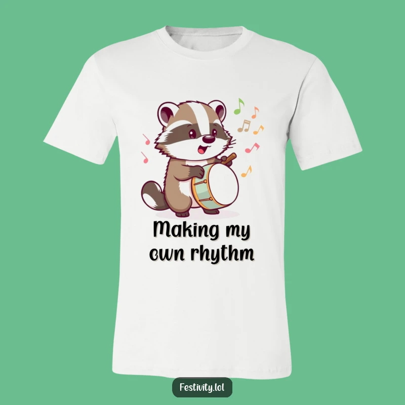 Funny Badger Drummer T-Shirt: Rock Out with Musical Notes!