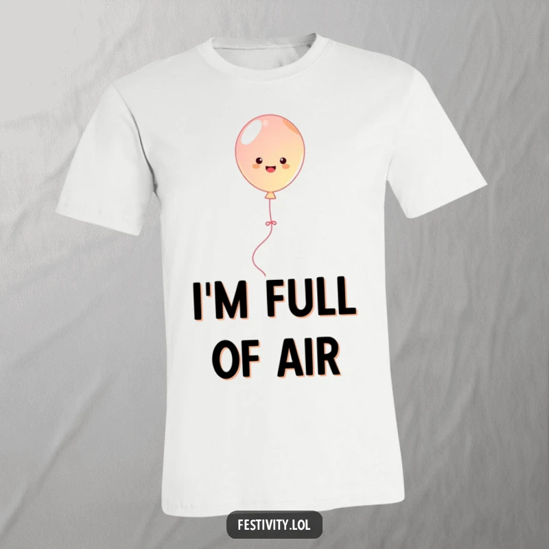 Funny cute balloon bouncing happily with streamers, a humorous and festive t-shirt.