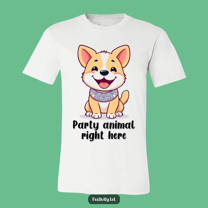 Funny Dog Party T-Shirt - Festive Glitter, Happy Tail Wagging