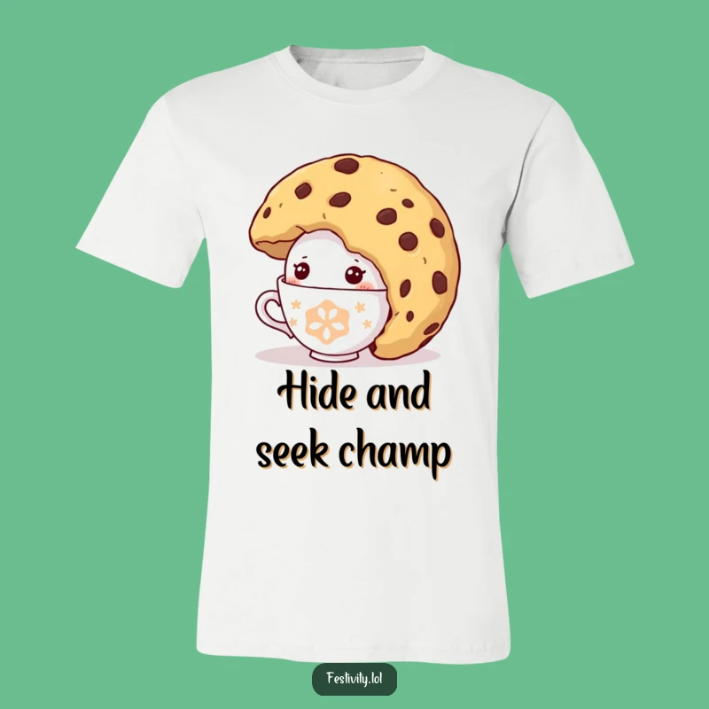 Funny Shy Teacup T-Shirt: Cookie Hideaway Graphic Tee, Ideal Funny Gift