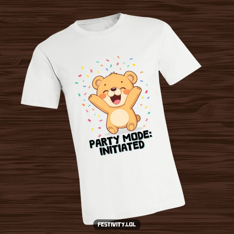 Funny Bear Cub T-Shirt captures a delighted cub gleefully tossing vibrant confetti, embodying pure celebration and fun.