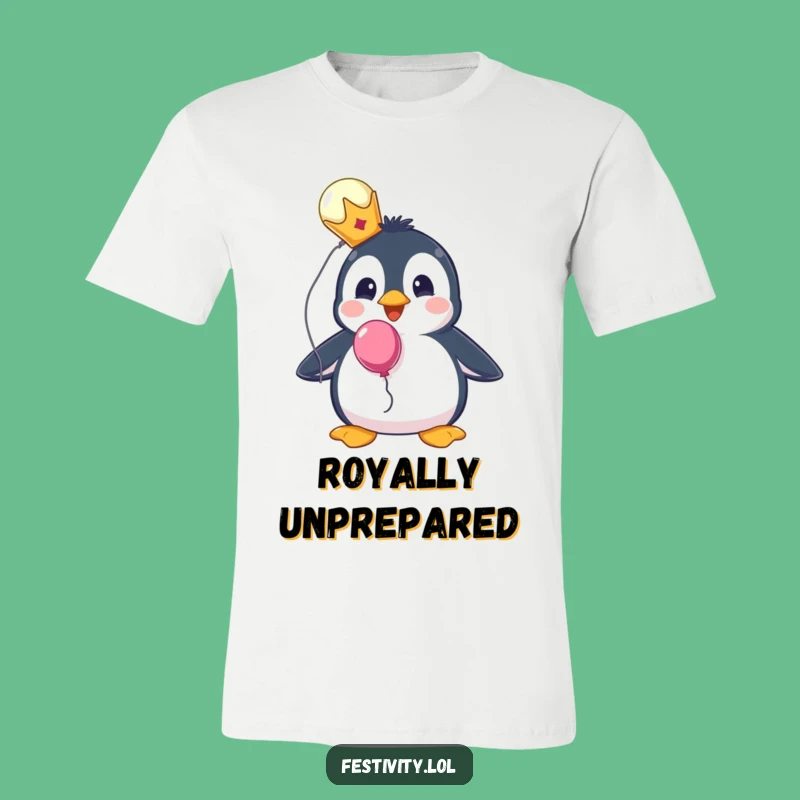 Funny Penguin Crown Tee - Royal Surprise Balloon Fun!