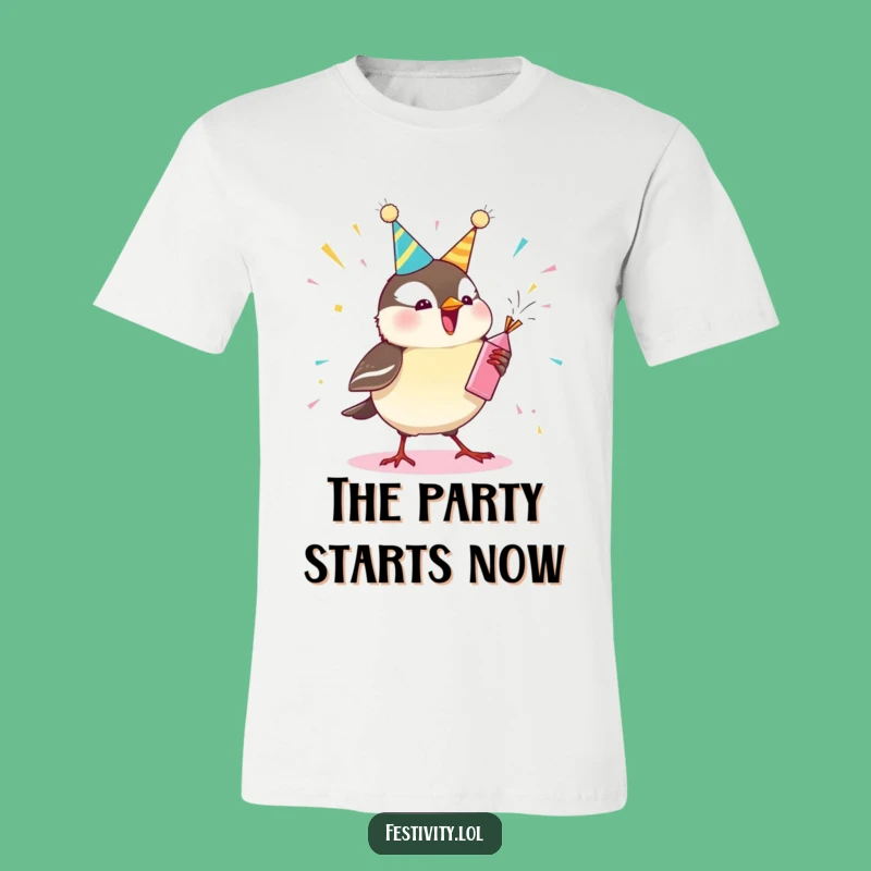 Funny Chickadee Party Popper T-Shirt - Hilarious Birdy Celebration Tee