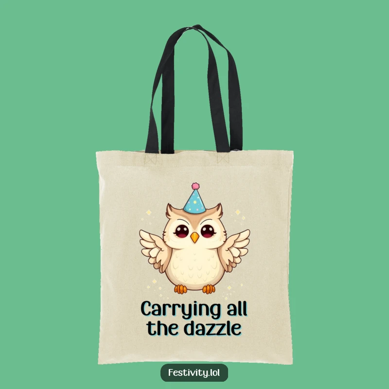 Funny Owl Party Tote Bag: Sparkly Glitter Spill, Practical & Humorous Gift