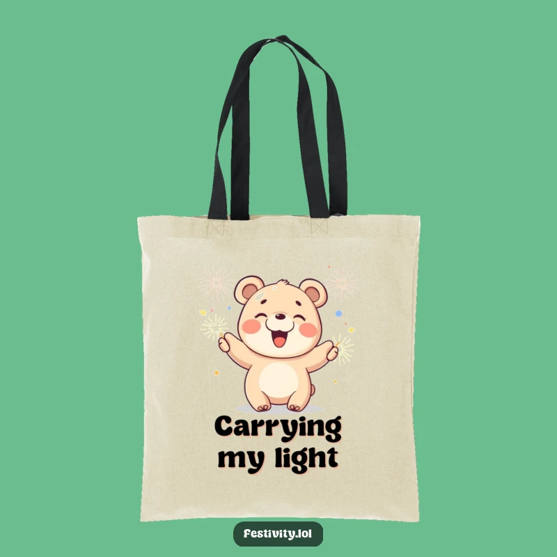 Funny Joyful Bear Cub Sparkler Tote Bag - Carry Your Happiness