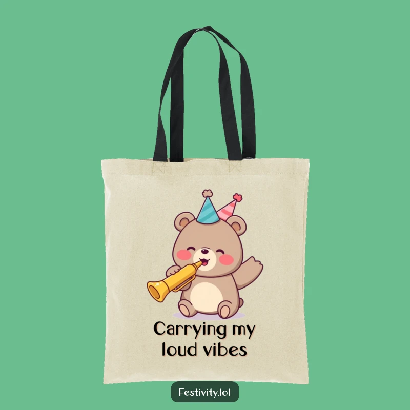 Funny Bear Party Trumpet Tote Bag: Carry Your Joy and Essentials Hilariously!