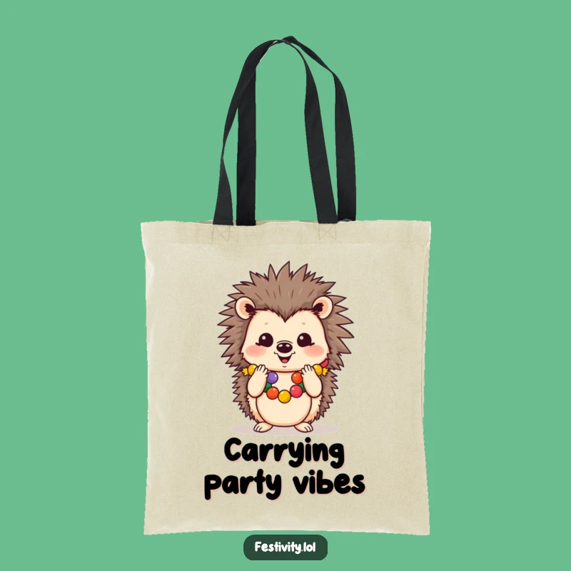 Funny Cheerful Hedgehog Tote Bag: Carry Your Essentials with Festive, Humorous Style