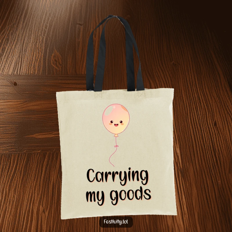 Funny cute balloon bouncing with streamers, a humorous and practical tote bag for shopping.