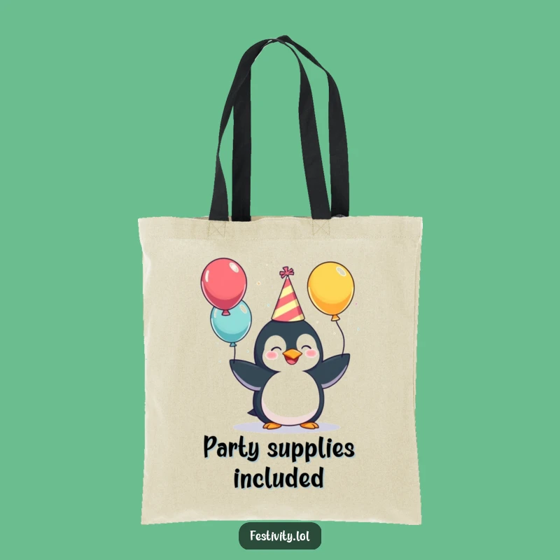 Funny Penguin Party Tote Bag: Giggling Juggler's Festive Haul, Accessory Humor