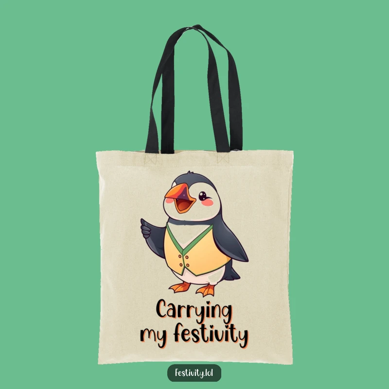 Funny Puffin Flag Tote Bag: Carry Your Festive Mood